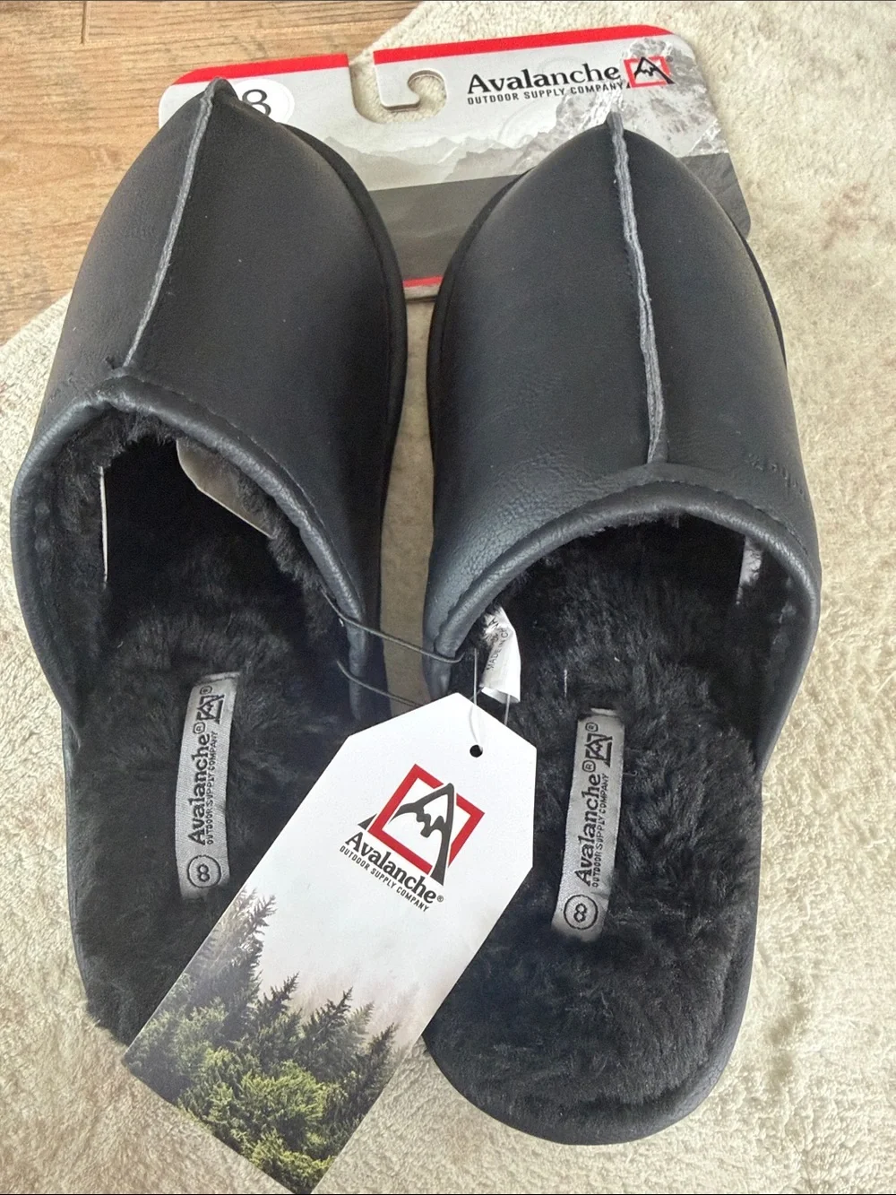 Avalanche Black Faux Leather Men’s Slip-On Slippers